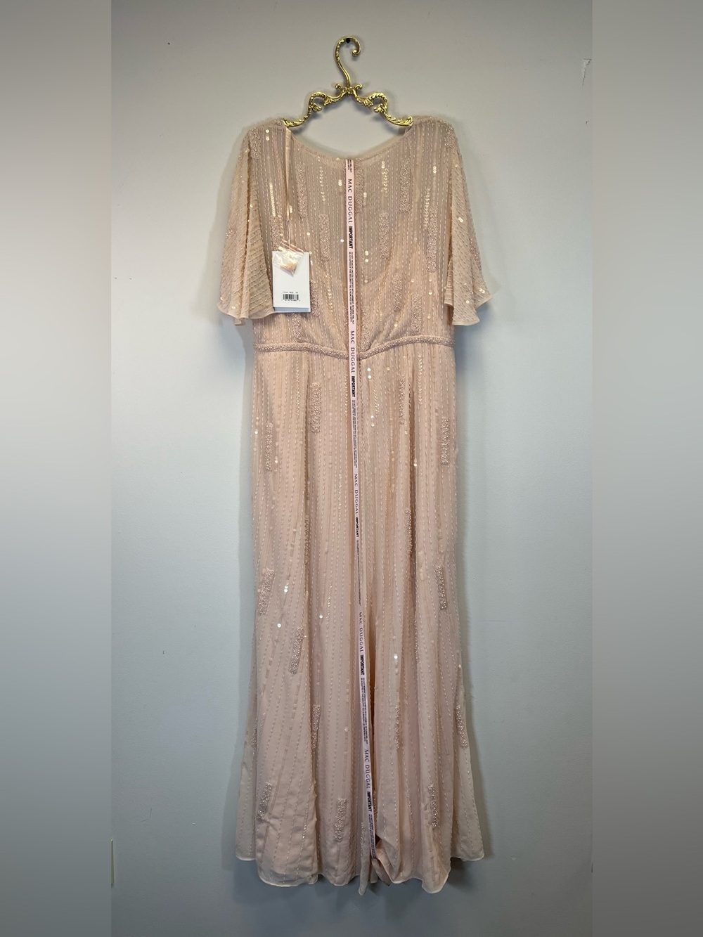 Mac Duggal Pink High Neck Flutter Sleeve Embellished Gown #11014 - Picture 5 of 16